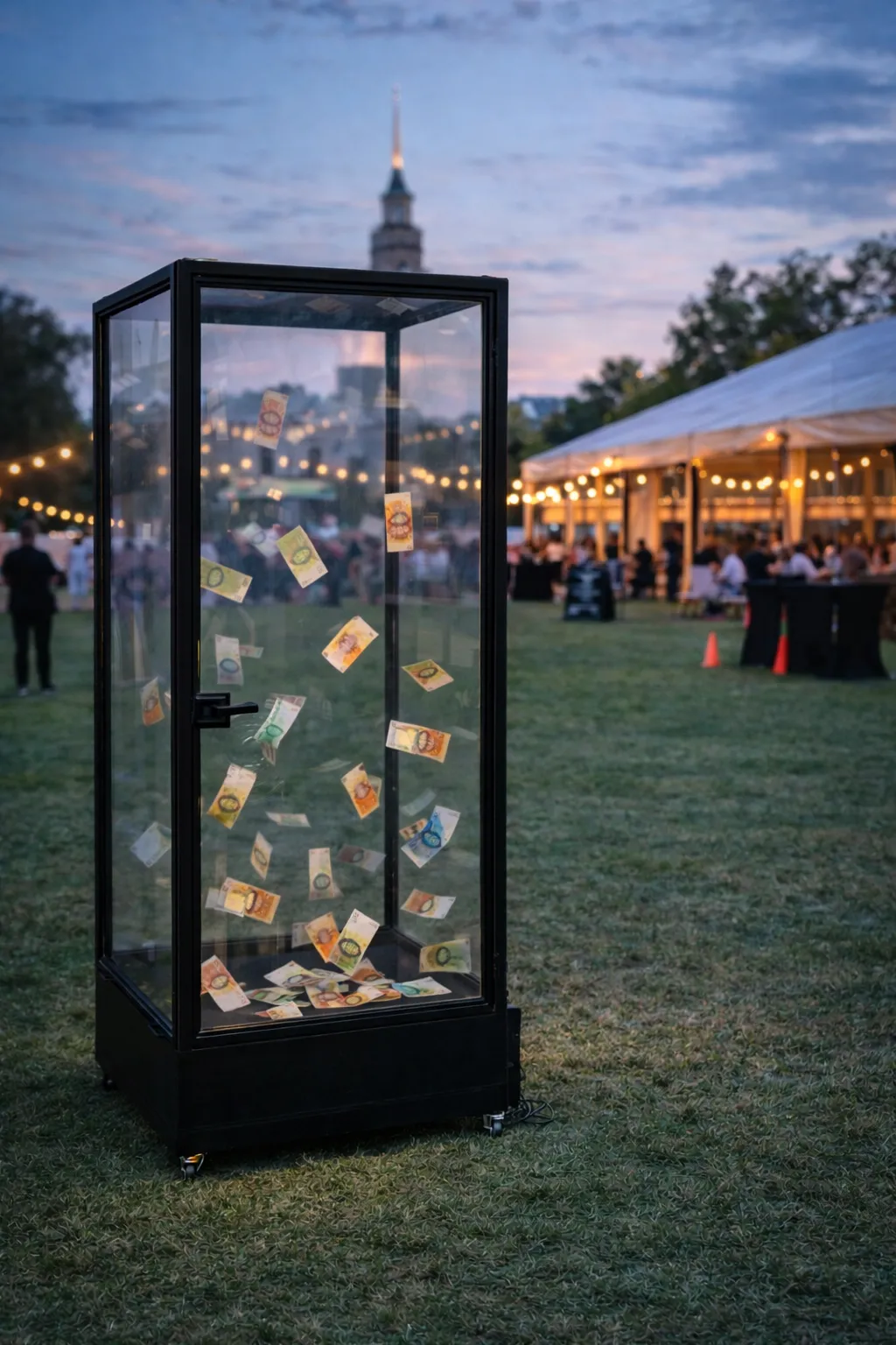 Cash Cube kabina z wirującymi banknotami